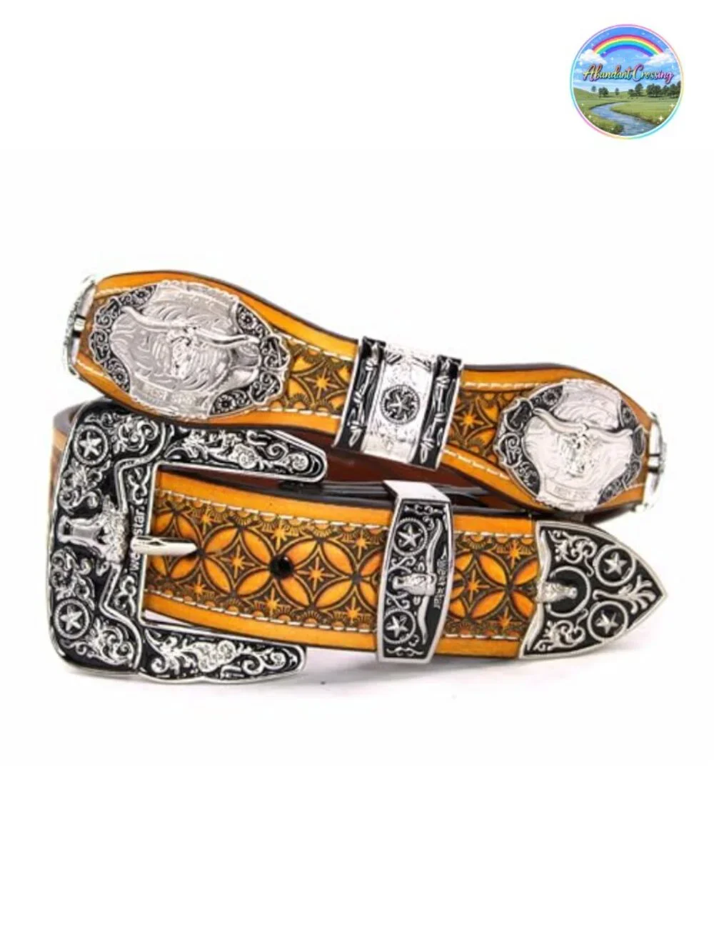 Genuine Leather Western Concho Belt with Star Buckle